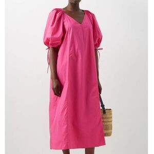 RHODE Hot Pink Midi Dress with Puff Sleeves